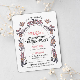 Rosa Garden Party 40:e födelsedagen Inbjudningar