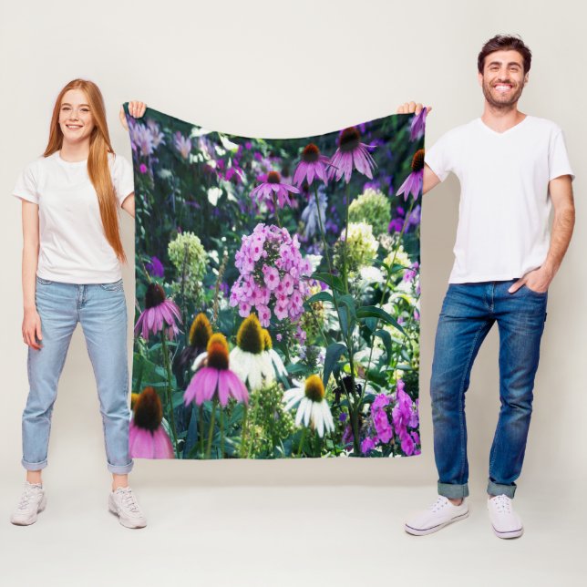 Rosa Garden Phlox liggande med Cone Flowers Fleecefilt (På plats)