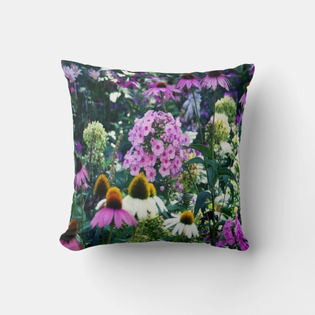 Rosa Garden Phlox liggande med Cone Flowers Kudde (Framsida)