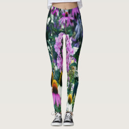 Rosa Garden Phlox liggande med Cone Flowers Leggings