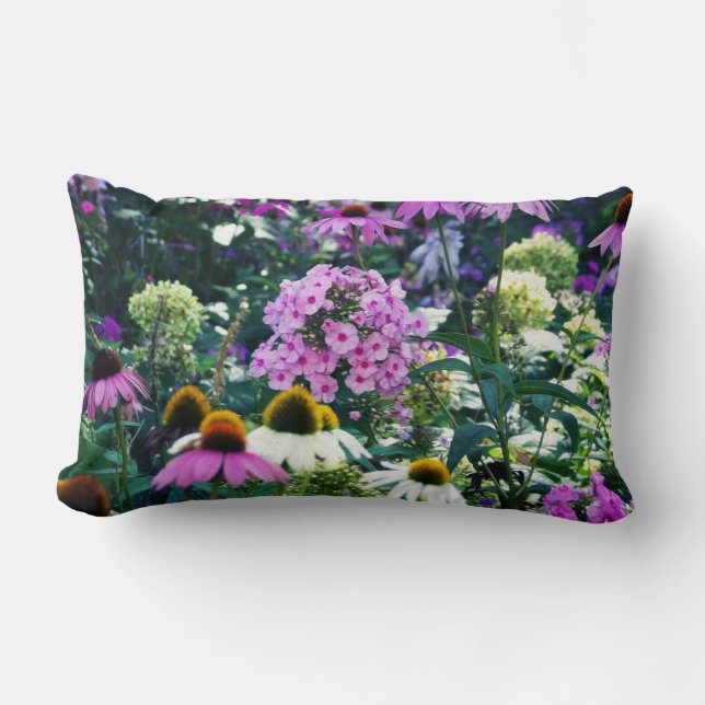 Rosa Garden Phlox liggande med Cone Flowers Lumbarkudde (Framsida)