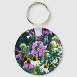 Rosa Garden Phlox liggande med Cone Flowers Nyckelring