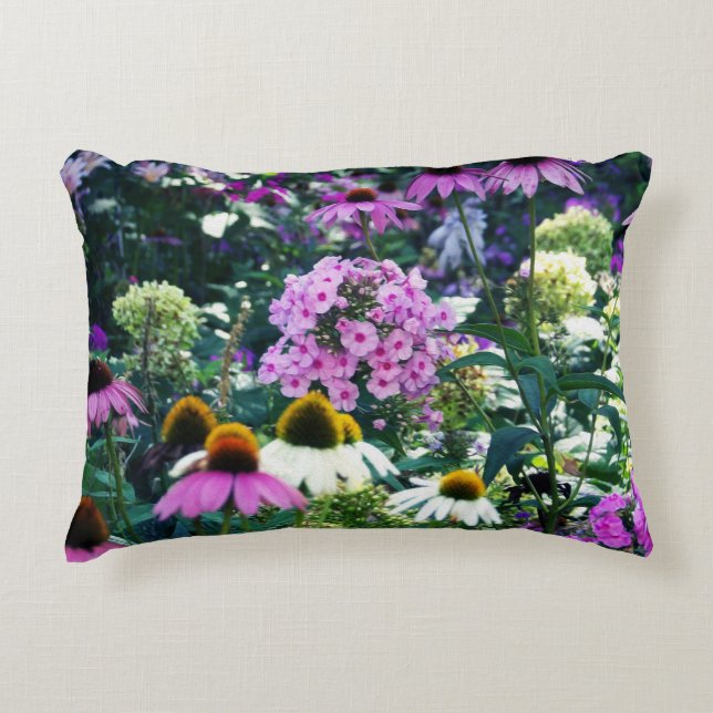 Rosa Garden Phlox liggande med Cone Flowers Prydnadskudde (Framsidan)