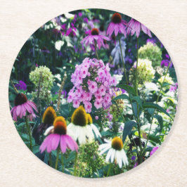 Rosa Garden Phlox liggande med Cone Flowers Underlägg Papper Rund