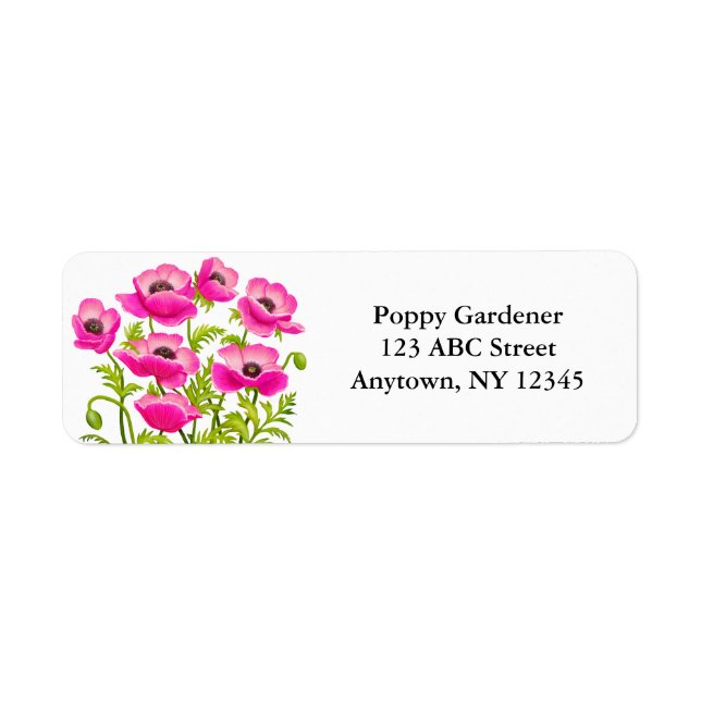 Rosa Garden Poppy Flowers Label Returadress Etikett (Framsidan)