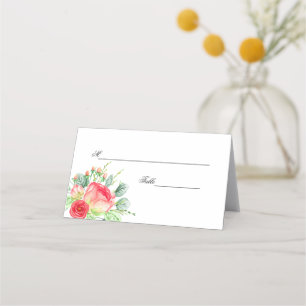 Rosa Garden Watercolor Bukett med rosor Bröllop Placeringskort