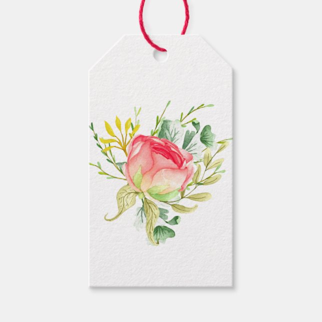 Rosa Garden Watercolor Bukett med rosor Presentetikett (Framsidan)