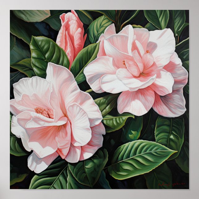 Rosa Gardenia Flowers Art Print Poster (Framsidan)