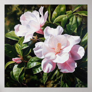 Rosa Gardenias Blommig Konsttryck Poster