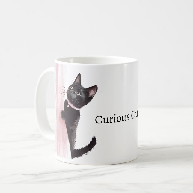 Rosa gardin Nyfiken katt Kaffemugg (Framsida vänster)