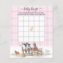 Rosa gårdsdjur Baby Shower Bingo-spel