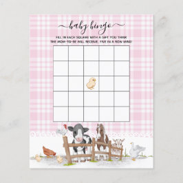 Rosa gårdsdjur Baby Shower Bingo-spel