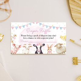 Rosa gårdsdjur Baby Shower Blöja Lotteri Tilläggskort