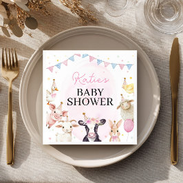 Rosa gårdsdjur Baby Shower Pappersservett