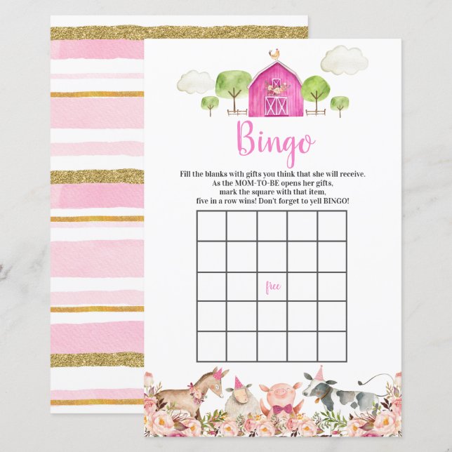 Rosa gårdshusdjur Ladugård Bingo-spel (Fram/baksida)