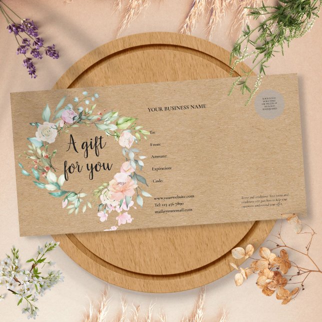 Rosa Garland Rustic Kraft presentkort (Rose Garland Rustic Kraft Gift Certificate)