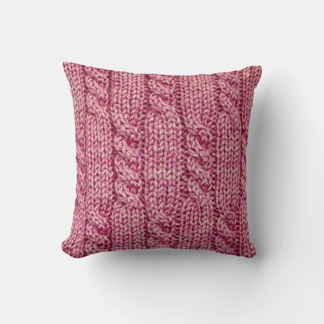 Rosa garn kabel sticka kudde (Framsida)