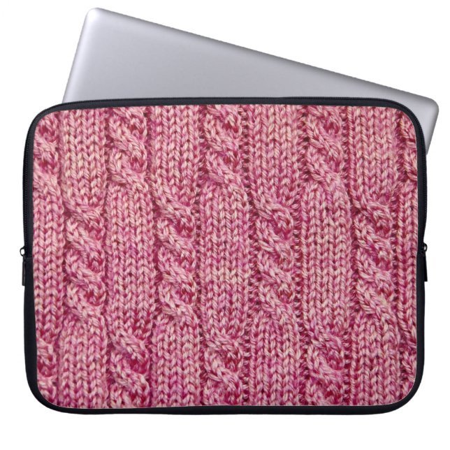 Rosa garn kabel sticka laptop sleeve (Framsidan)