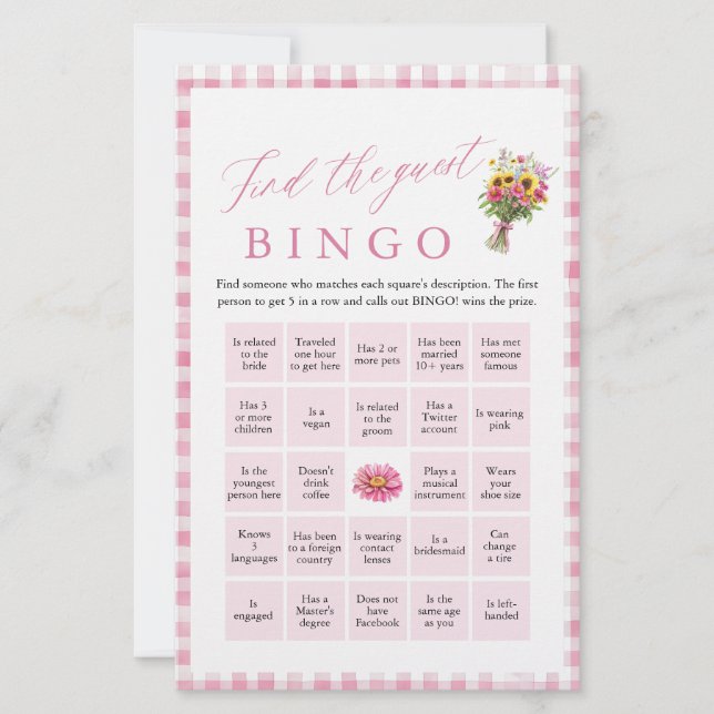 Rosa Gästbingo Bröllopsduschspel (Framsida)