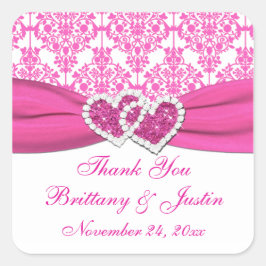 Rosa, Gått med Hearts Bröllop Sticker Fyrkantigt Klistermärke