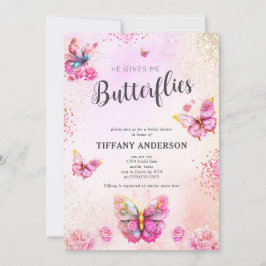 Rosa Ge Me Butterflies Möhippa Inbjudningar