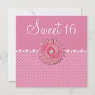 Rosa Gebera, Pärlor & Hjärtans Sweet 16-fest Inbjudningar