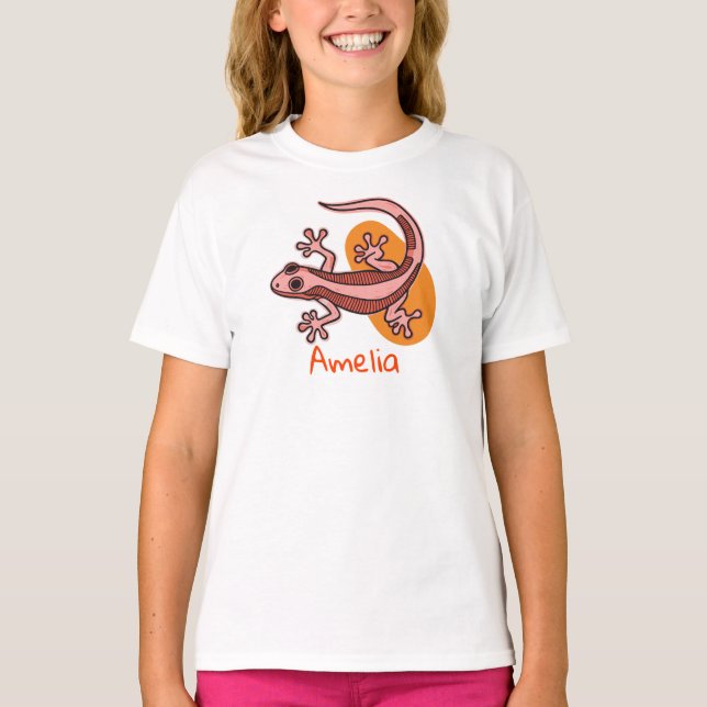 Rosa Gecko Barn T-Shirt – Söt Färgstark Ödla Tröja (Framsida)