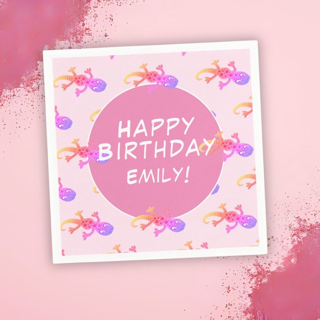 Rosa Gecko Lizard Girly Girl Birthday Pappersservett (Skapare uppladdad)