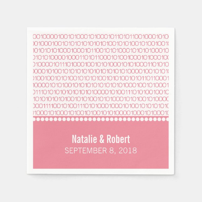 Rosa Geek Chic Binary Code Papper Napkins Pappersservett (Framsidan)