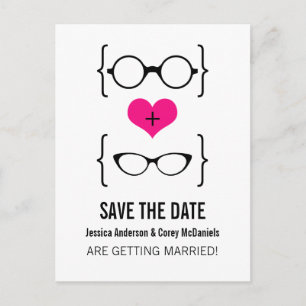 Rosa geekiga glasögon Save the Date vykort