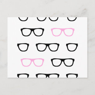 rosa geeky glasögon vykort