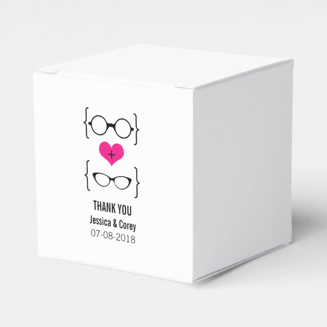 Rosa Geeky Glasses Wedding Favor Boxes Presentaskar (Framsidan Sidan)