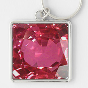 Rosa Gemstone Keychain Fyrkantig Silverfärgad Nyckelring