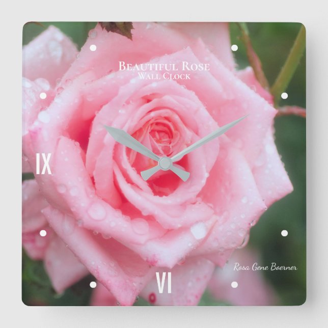 Rosa Gene Boerner [Acrylic Wall Clock] Fyrkantig Klocka (Framsida)