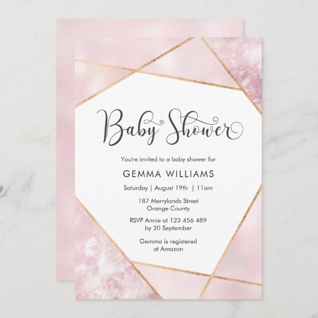 Rosa Geometric Baby Shower-inbjudan Inbjudningar (Fram/baksida)