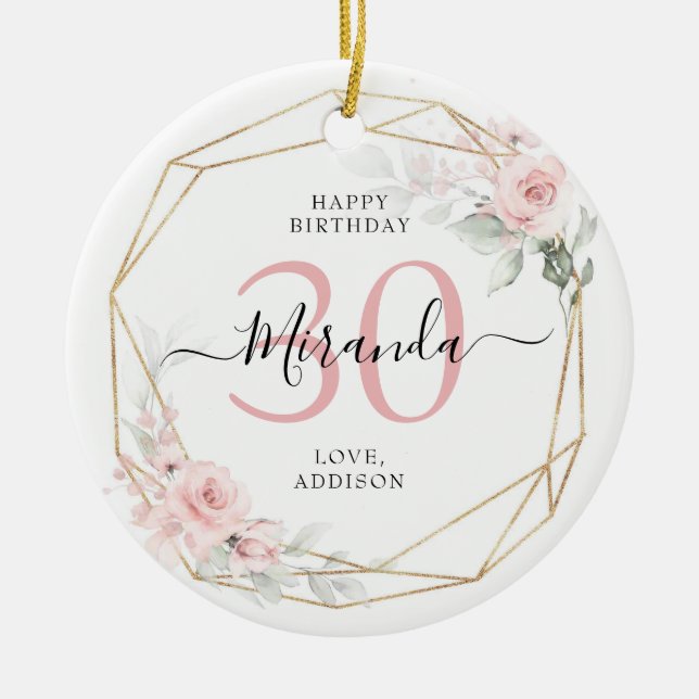 Rosa Geometric Blommigt 30-årsdag Julgransprydnad Keramik (Framsidan)