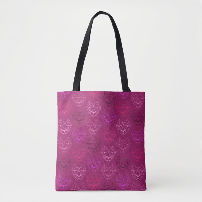 Rosa Geometric Cat Mönster Tote Bag Tygkasse (Framsida)