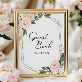 Rosa Geometric Guest Bok-skylt för Blommigt Poster