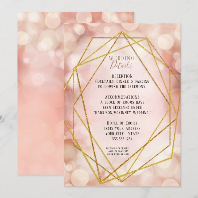  Rosa Geometric Guld Glitter Twinkle Ljus I Inbjudningar (Fram/baksida)
