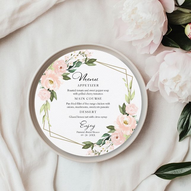 Rosa  Geometric Möhippa Round Menu Inbjudningar (Skapare uppladdad)