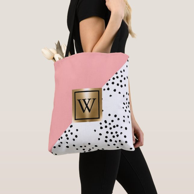 Rosa Geometric och Polka dots Tygkasse (Närbild)