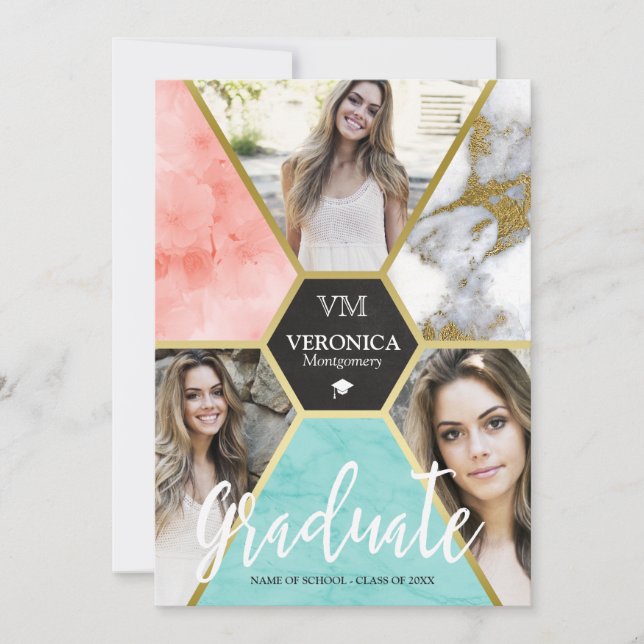  Rosa Geometric Photo Collage Student Meddelande (Framsida)