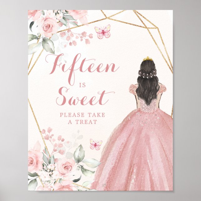  Rosa Geometric Quinceañera 15 är Sweet Poster (Framsidan)