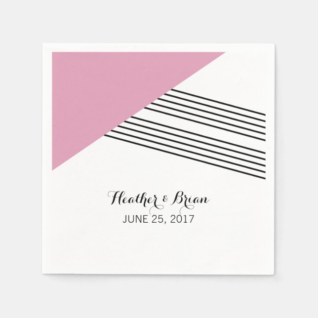 Rosa Geometric Rand Papper Napkins Pappersservett (Framsidan)