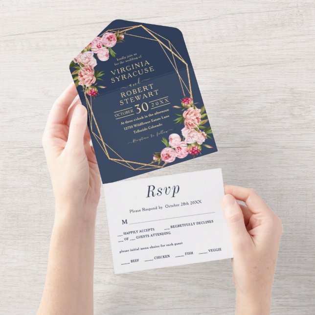  Rosa Geometric Royal Blue Navy Bröllop (Tearaway)