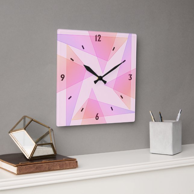 Rosa Geometric Wall Clock Fyrkantig Klocka (Kontor)