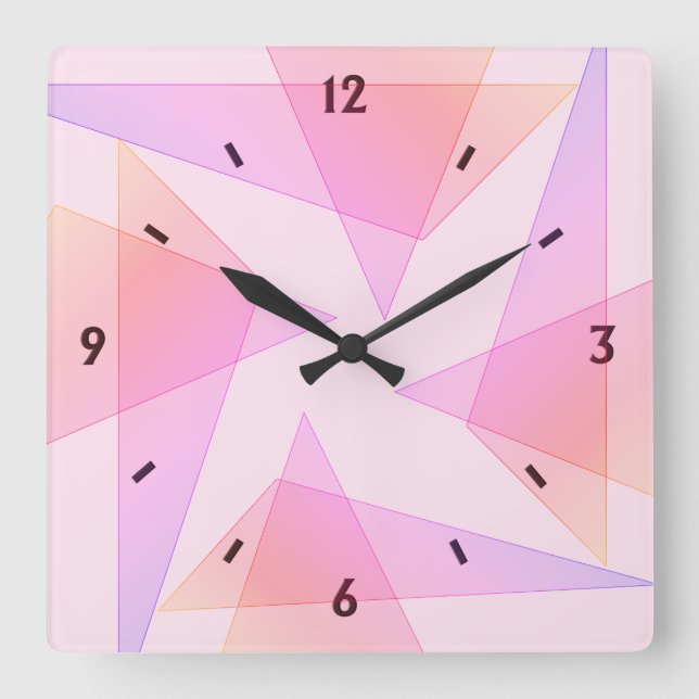 Rosa Geometric Wall Clock Fyrkantig Klocka (Framsida)