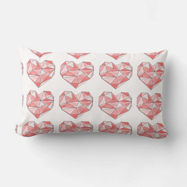 Rosa Geometric Watercolor Heart Lumbarkudde (Framsida)
