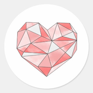 Rosa Geometric Watercolor Heart Runt Klistermärke