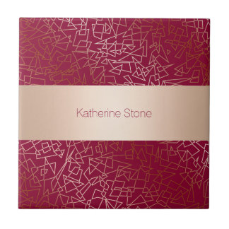 Rosa geometriskt mönster för guld & burgundy för kakelplatta